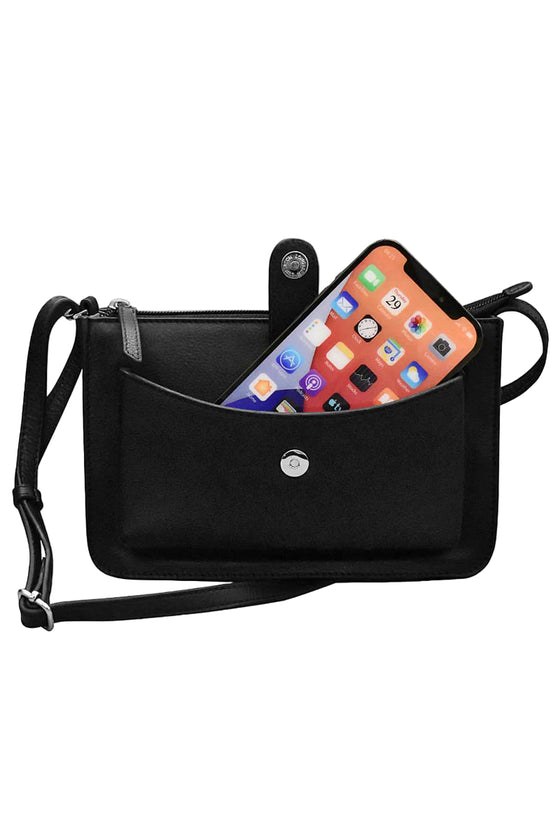 ILI New York Front Pocket Phone Bag in Black Leather