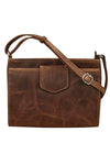 ILI New York Pointed Tab Crossbody Organizer in Rustic Brown Distressed Leather