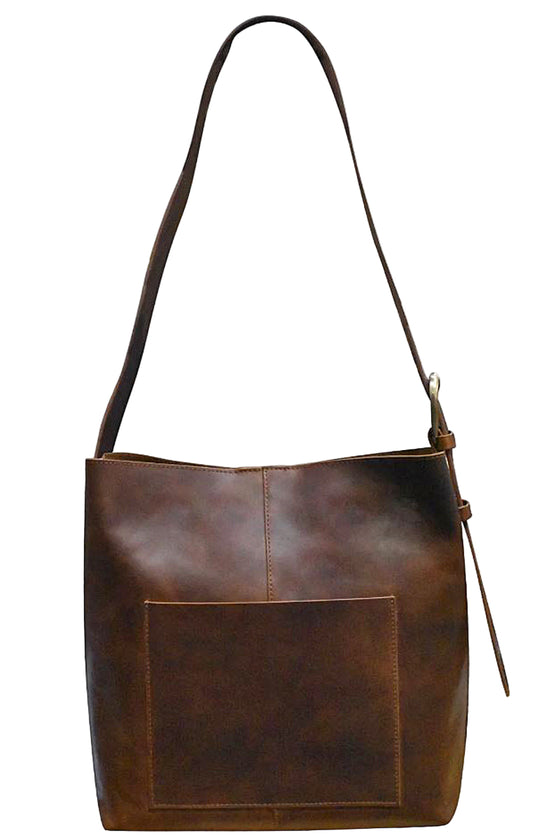 ILI New York Unlined Open Top Hobo in Rustic Brown