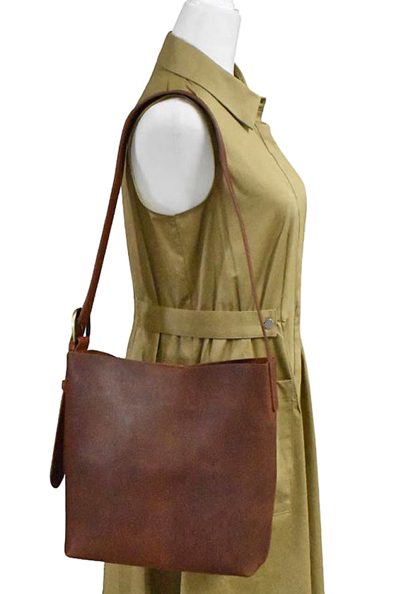 ILI New York Unlined Open Top Hobo in Rustic Brown