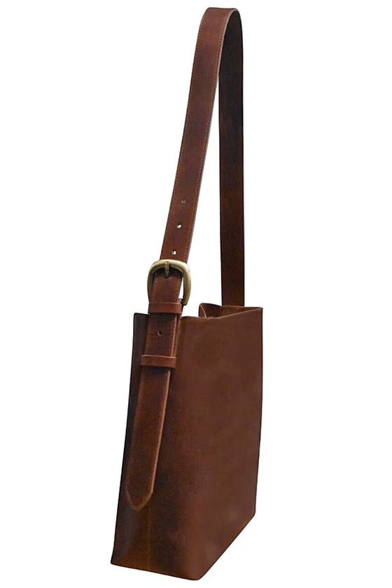 ILI New York Unlined Open Top Hobo in Rustic Brown