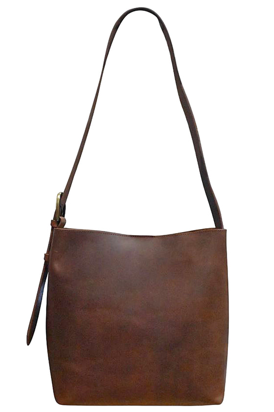 ILI New York Unlined Open Top Hobo in Rustic Brown