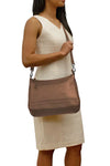 ILI New York Zip Top Hobo with Detachable Straps in Toffee Leather