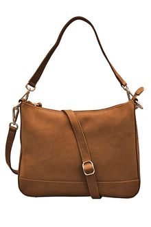  ILI New York Zip Top Hobo with Detachable Straps in Toffee Leather