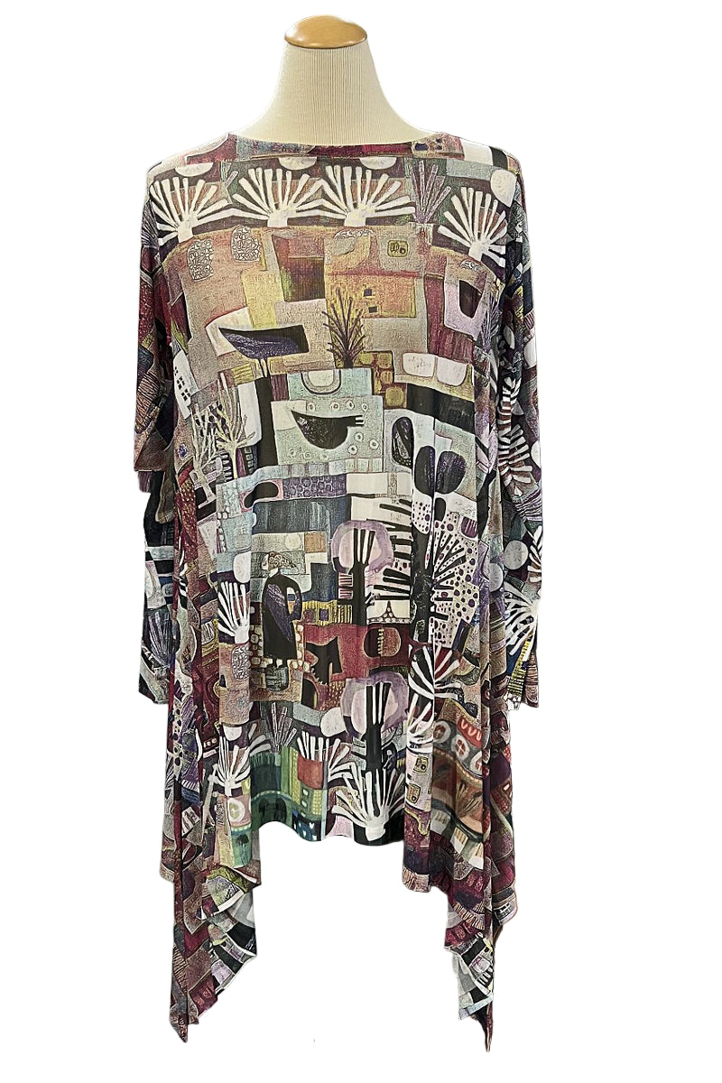  Inoah Ancient Tones Mesh Long Sleeve Sharkbite Hem Tunic