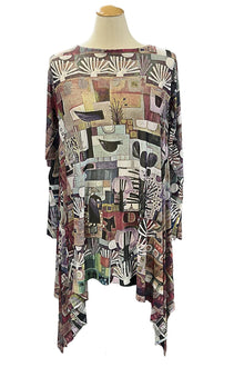  Inoah Ancient Tones Mesh Long Sleeve Sharkbite Hem Tunic