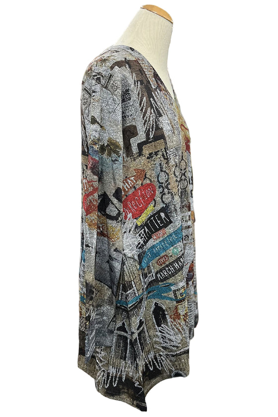 Inoah "Big Ben" Long Sleeve Sharkbite Hem V-Neck Tunic T485T-AD53