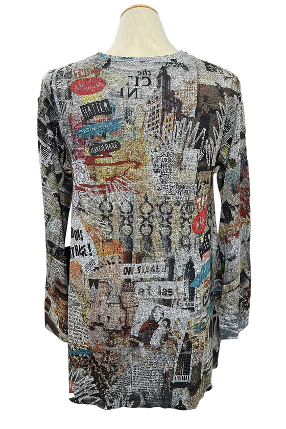 Inoah "Big Ben" Long Sleeve Sharkbite Hem V-Neck Tunic T485T-AD53