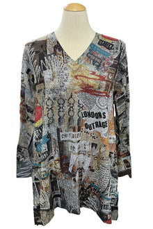  Inoah "Big Ben" Long Sleeve Sharkbite Hem V-Neck Tunic T485T-AD53