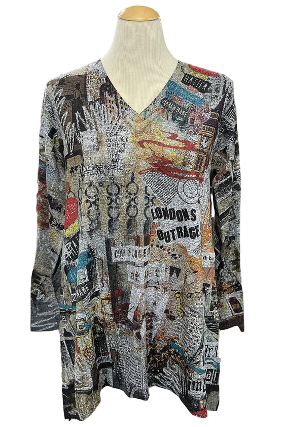 Inoah "Big Ben" Long Sleeve Sharkbite Hem V-Neck Tunic T485T-AD53