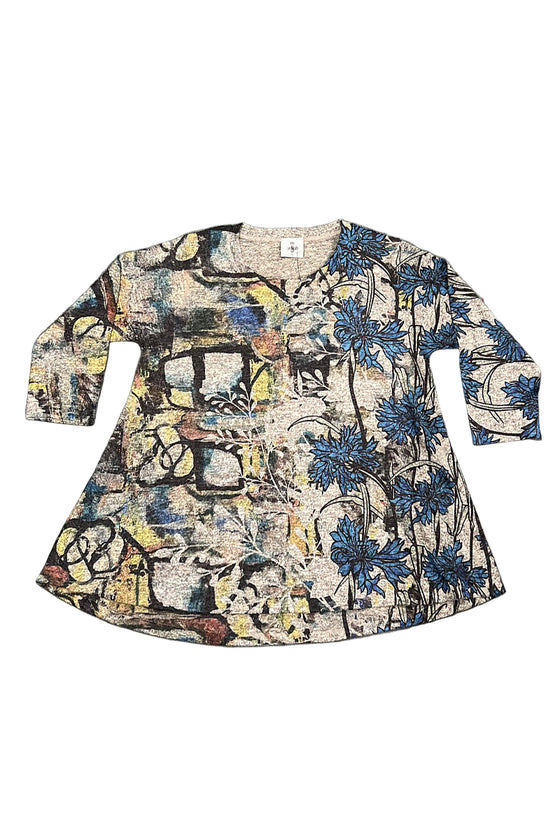 Inoah "Bluebell" 3/4 Sleeve Crew Neck A-Line Top T208CN-AD44