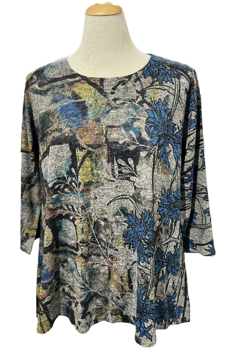  Inoah "Bluebell" 3/4 Sleeve Crew Neck A-Line Top T208CN-AD44
