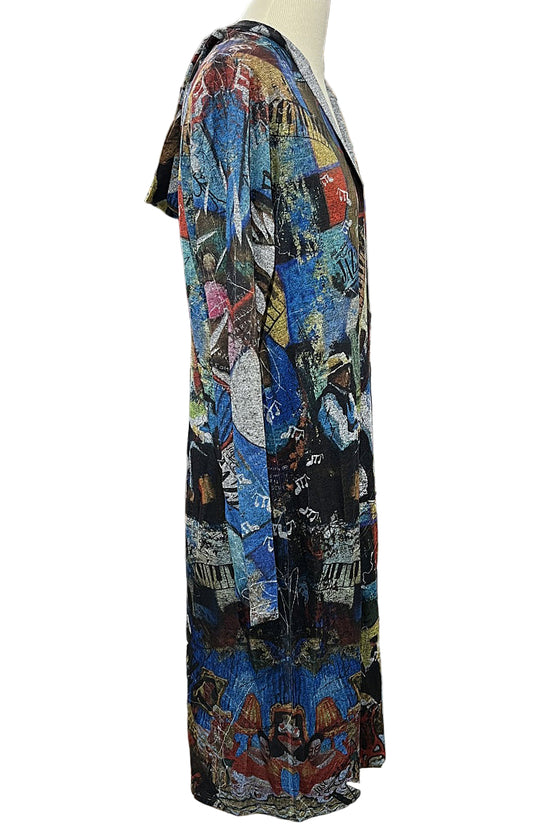Inoah "Blues & Jazz" Long Sleeve Hooded Open Duster C008T-AD56