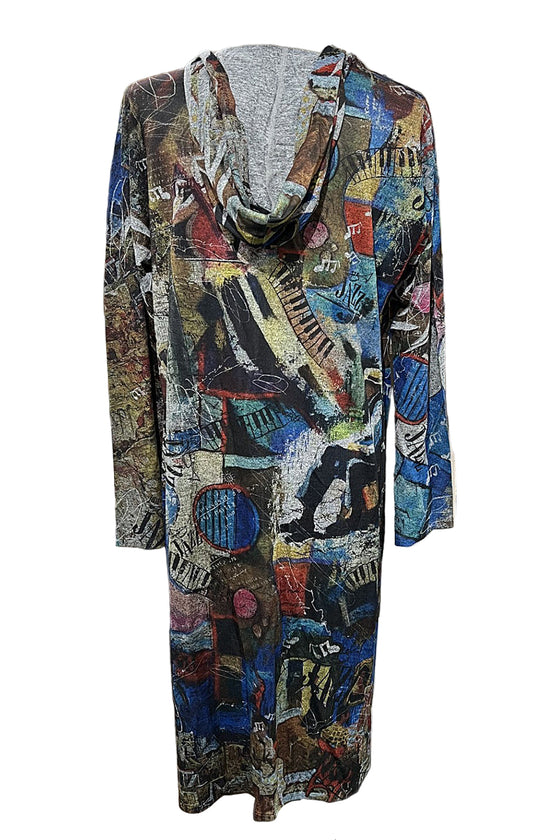 Inoah "Blues & Jazz" Long Sleeve Hooded Open Duster C008T-AD56