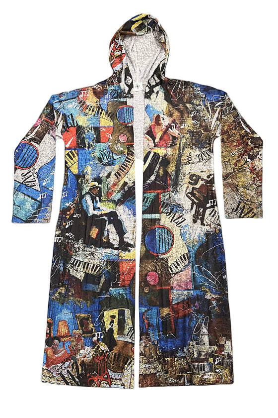 Inoah "Blues & Jazz" Long Sleeve Hooded Open Duster C008T-AD56