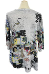 Inoah "Cats Nap" 3/4 Sleeve V Plaket Straight Top T1574F-AD01