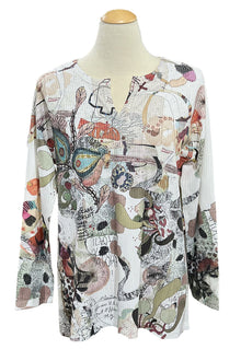  Inoah Check List Long Sleeve V-Neck Split A-Line Top T1561RE-AD132