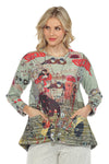 Inoah CHERRY KISS Quilted Long Sleeve A-Line Top T1353NB-AD97