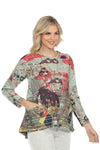 Inoah CHERRY KISS Quilted Long Sleeve A-Line Top T1353NB-AD97