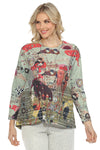 Inoah CHERRY KISS Quilted Long Sleeve A-Line Top T1353NB-AD97