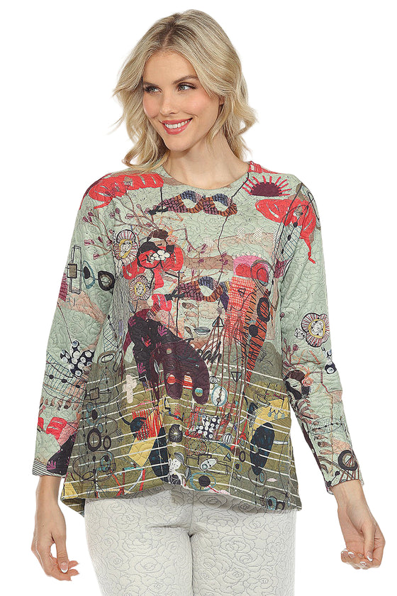 Inoah CHERRY KISS Quilted Long Sleeve A-Line Top T1353NB-AD97