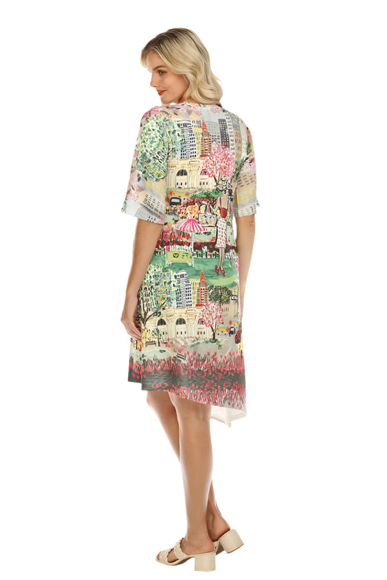 Inoah City Gal 3/4 Sleeve Crew Neck Asymmetric Dress Style ND473K-AC24