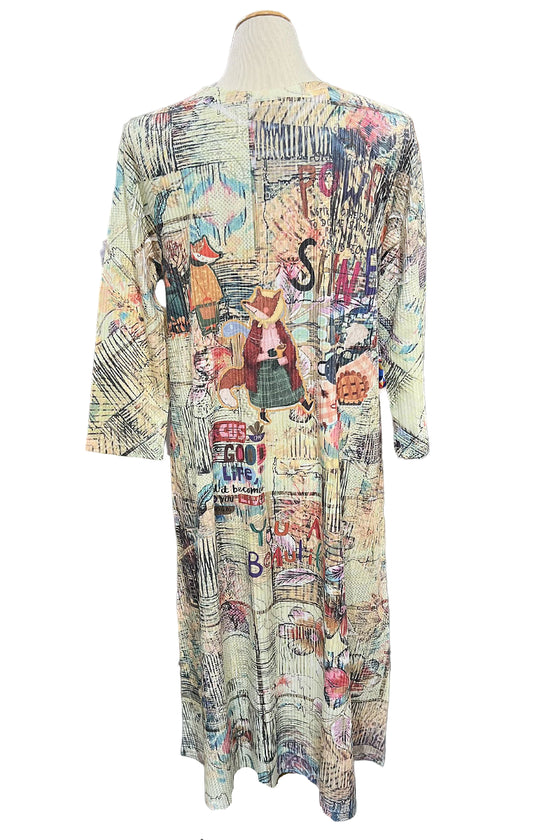 Inoah Foxy Village Long Sleeve Crew Neck A-Line Dress D359RE-AD138