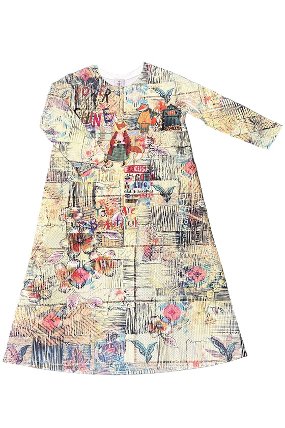 Inoah Foxy Village Long Sleeve Crew Neck A-Line Dress D359RE-AD138