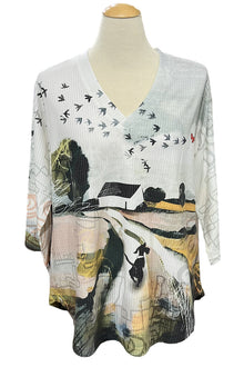  Inoah Home At Last 3/4 Sleeve V-Neck A-Line Top T350RE-AD133