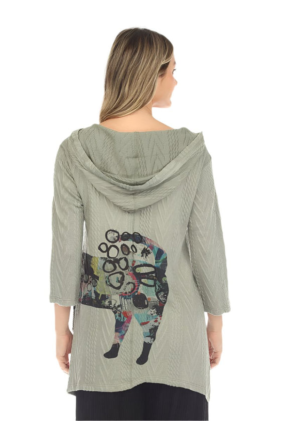 Inoah Josie Hooded 3/4 Sleeve Sharkbite Sweater