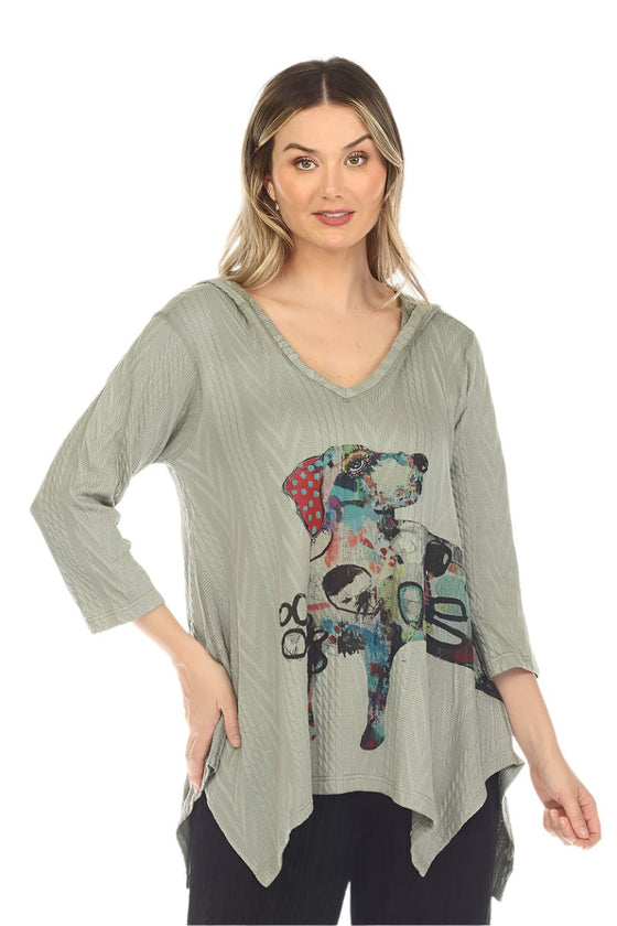 Inoah Josie Hooded 3/4 Sleeve Sharkbite Sweater