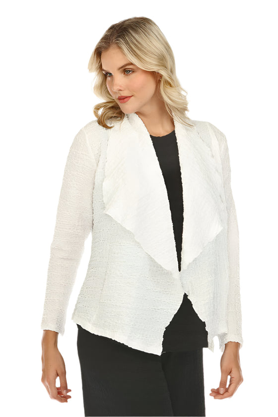 Inoah Long Sleeve Waffle Jacket in White C227WK-WHITE