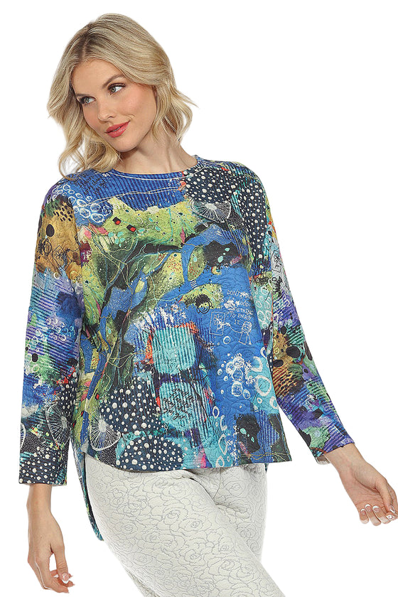 Inoah MARINE Quilted Hi Lo Dolman long sleeve Crew Neck Top T448NB-AD92
