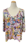 Inoah "May Flowers" 3/4 Sleeve V-Neck Tulip Top T1638K-AE37