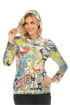 Inoah Memory Lane Long Sleeve Hooded and Lined Pullover in White Mesh