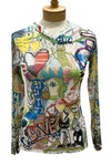 Inoah Memory Lane Long Sleeve Hooded and Lined Pullover in White Mesh