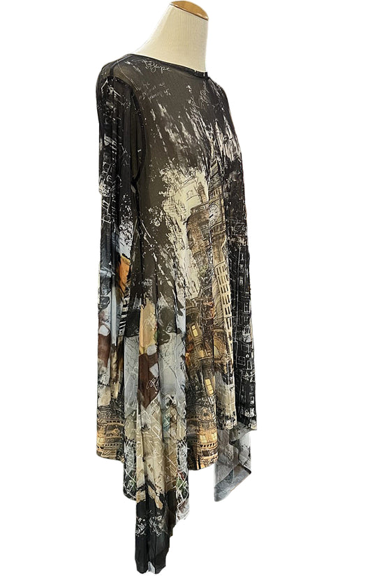 Inoah Night Fall Mesh Long Sleeve Sharkbite Hem Tunic
