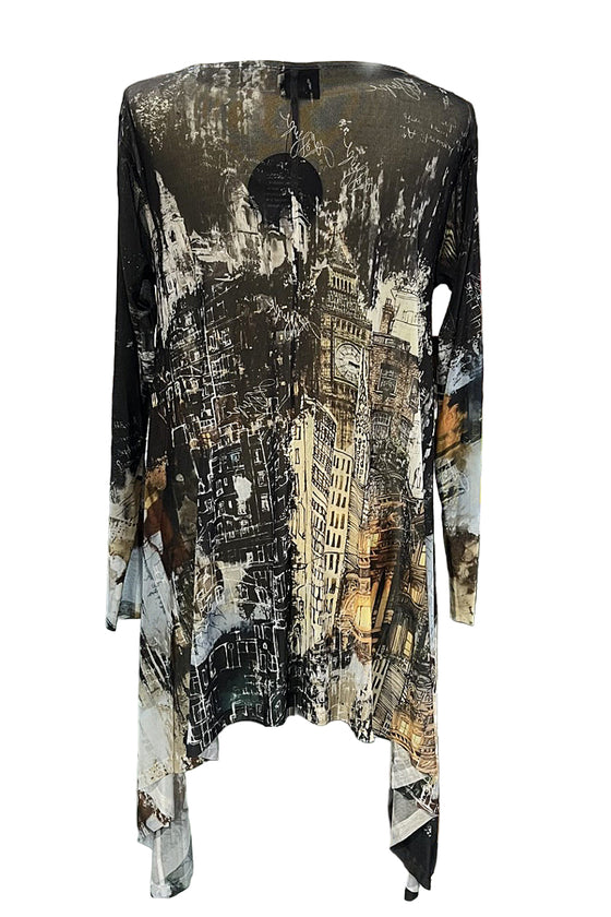 Inoah Night Fall Mesh Long Sleeve Sharkbite Hem Tunic