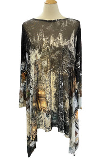  Inoah Night Fall Mesh Long Sleeve Sharkbite Hem Tunic