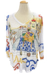 Inoah "Nonna's Kitchen" Burnout 3/4 Sleeve V Neckline
