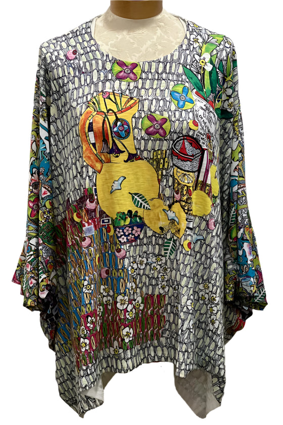 Inoah One Size Citrussie Mix Dropped 3/4 Sleeve Top Style T1369K-AC101