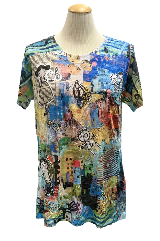 Inoah Party More Short Sleeve Fitted Crinkle Top CT102BO-AC108