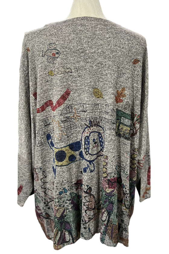 Inoah "Pongo's Day Out" One Size Dolman Crew Neck Top T805CN-AD47