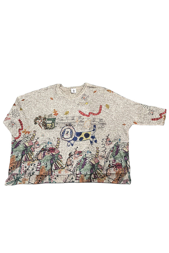 Inoah "Pongo's Day Out" One Size Dolman Crew Neck Top T805CN-AD47