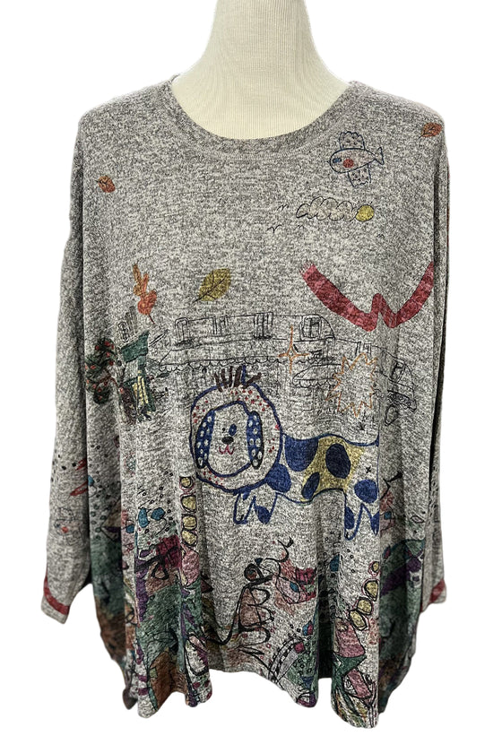 Inoah "Pongo's Day Out" One Size Dolman Crew Neck Top T805CN-AD47