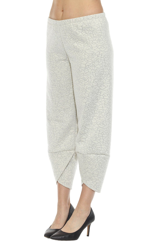 Inoah Quilted Tulip Hem Crop Pant in Ivory B137NB-IVORY