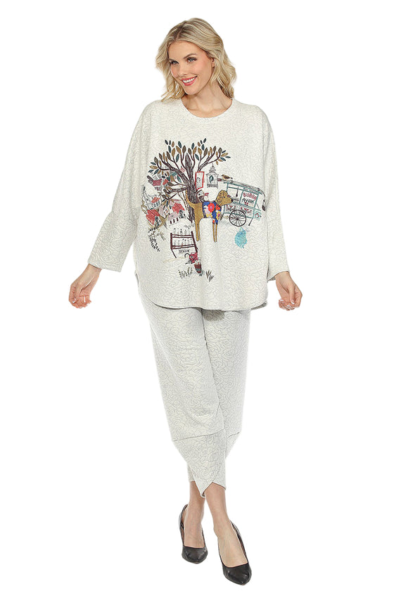 Inoah Quilted Tulip Hem Crop Pant in Ivory B137NB-IVORY