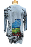 Inoah Quincy 3/4 Sleeve V-Neck A-Line Top in Sky Blue