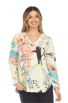  Inoah Random Chase Long Sleeve V-Neck Top