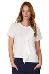 Inoah Short Sleeve Ruffle Top in White T1739WK-WHITE